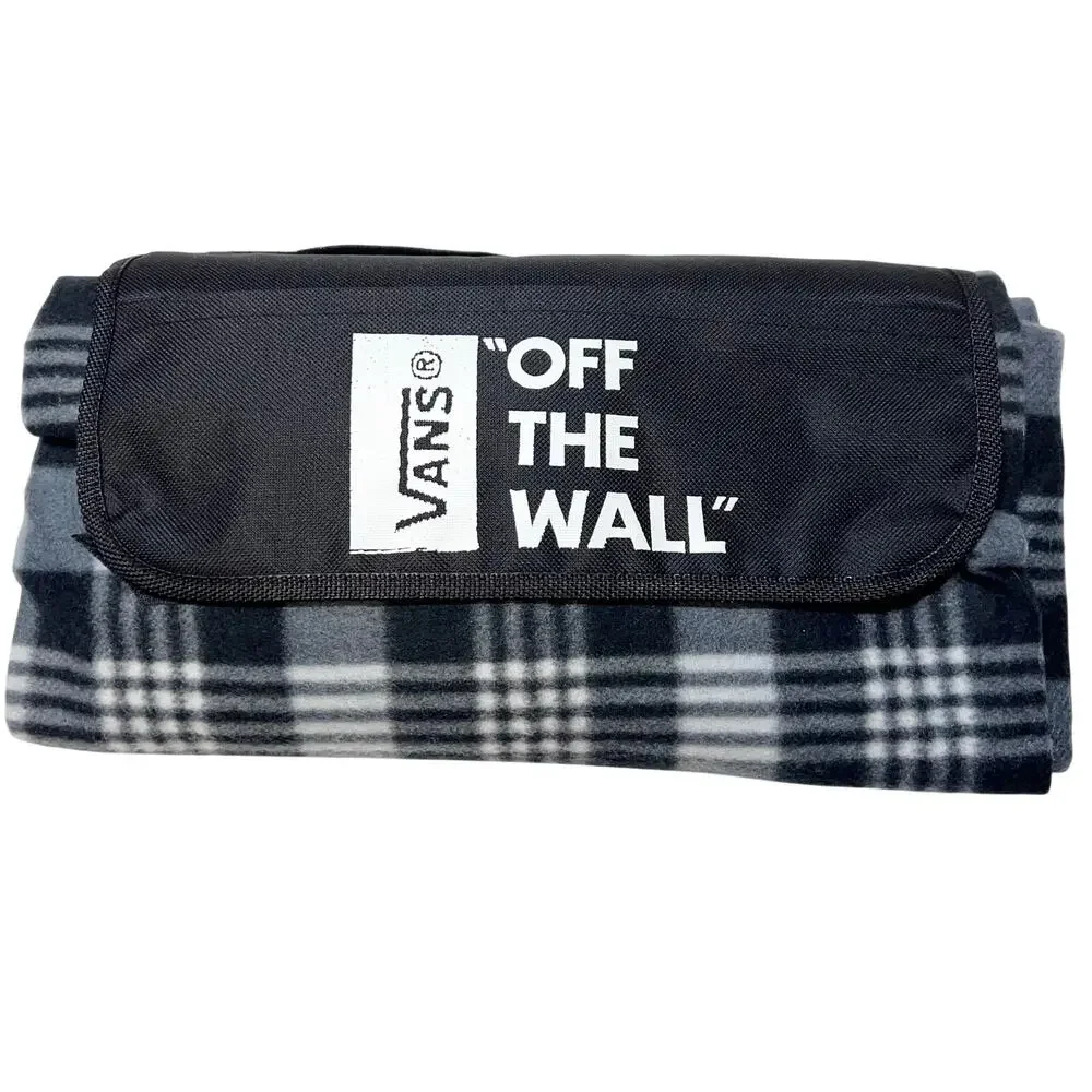Vans Foldable Picnic Blanket Black and White Plaid 50x50